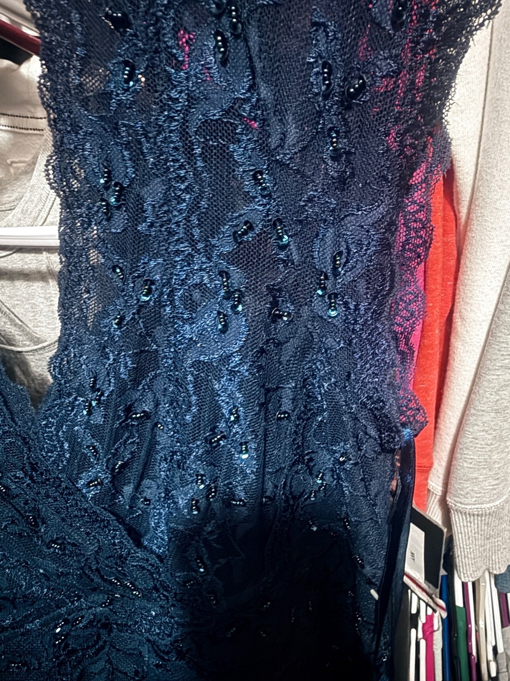 NWT Marina Navy Lace & Sequin V-Neck Dress - Picture 13 of 14